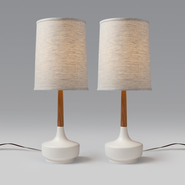 Mid Century Table Lamp Ceramic & Teak — Brooke - Hamptons