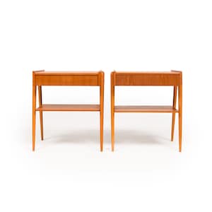 Vintage Danish Mid-Century Teak & Oak Nightstands Bedside Tables Pair