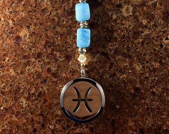 PISCES Aquamarine Gemstone Zodiac Heart String Aromatherapy Diffuser