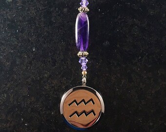 AQUARIUS Amethyst Gemstone Zodiac Heart String Aromatherapy Diffuser