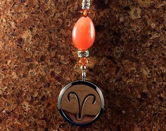 ARIES Carnelian Gemstone Zodiac Heart String Aromatherapy Diffuser