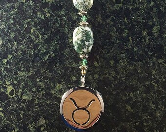 TAURUS Tree Agate Gemstone Zodiac Heart String Aromatherapy Diffuser