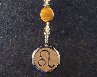 LEO Gold Tiger Eye Gemstone Zodiac Heart String Aromatherapy Diffuser