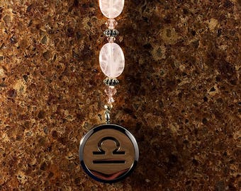 LIBRA Rose Quartz Gemstone Zodiac Heart String Aromatherapy Diffuser