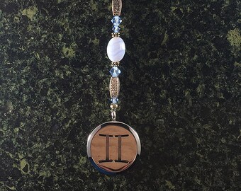 GEMINI Blue Lace Agate Gemstone Zodiac Heart String Aromatherapy Diffuser