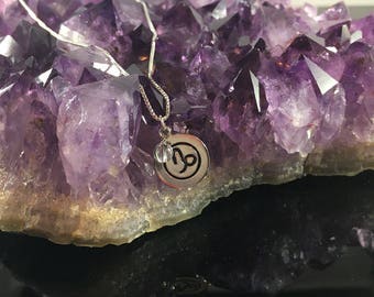 Capricornio Estampado a mano Minimalista Plata de Ley Alkeme Cuarzo Cristal Zodiac Colgante Collar