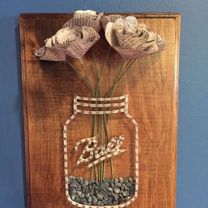 Mason Jar Newspaper Flower String Art image 2