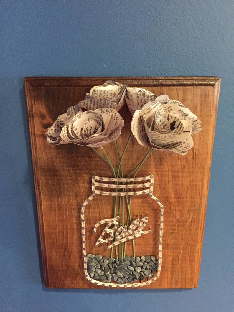 Mason Jar Newspaper Flower String Art image 1