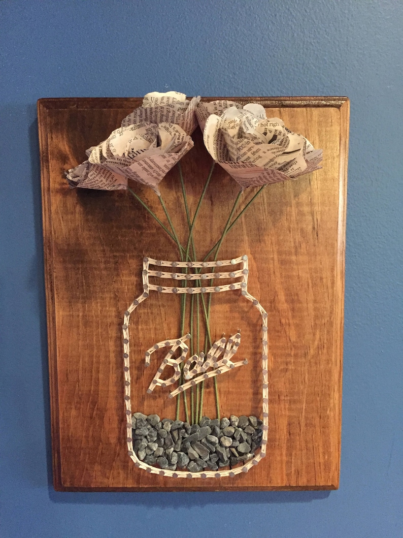 Mason Jar Newspaper Flower String Art image 2