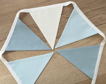 Blue and Ivory Linen Bunting, Pastel Nursery Decor, Children's Garland, Nursery Accessories, Wall Hanging, New Baby Christening Gift Present