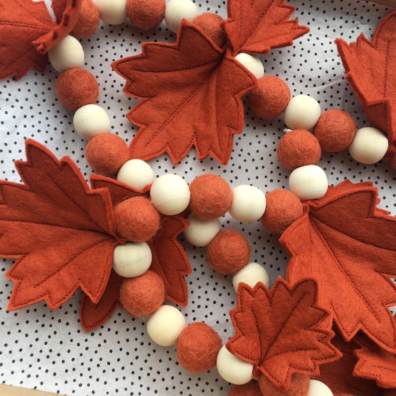 Autumn Leaf Garland, Felt Wall Hanging, Fall Decorations, Faux Flower Garlands, Autumn Fall Bunting, Faux Greenery, Boho Decor image 4