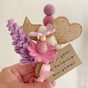 Felt Flower Bouquet, Thank You for Helping me Grow, Faux Flower Bunch, Personalised Gift, Teacher Present