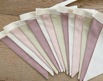 Dusty Pink and Sand Linen Bunting, Pastel Nursery Decor, Children's Garland, Nursery Accessories, Wall Hanging, New Baby Gift Present