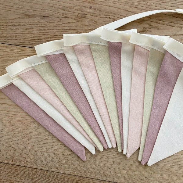 Dusty Pink and Sand Linen Bunting, Pastel Nursery Decor, Children's Garland, Nursery Accessories, Wall Hanging, New Baby Gift Present