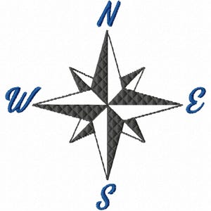 Machine embroidery program, COMPASS, compass rose, nautical theme, 2 embroidery designs, French and English, downloadable file