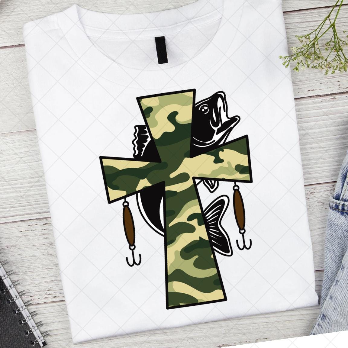 Camo Cross Fishing PNG: Christian Fishers of Men Clipart (digital ...