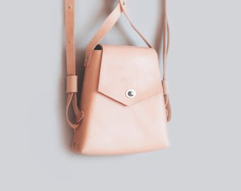 Minimalist backpack, leather urban rucksack for women