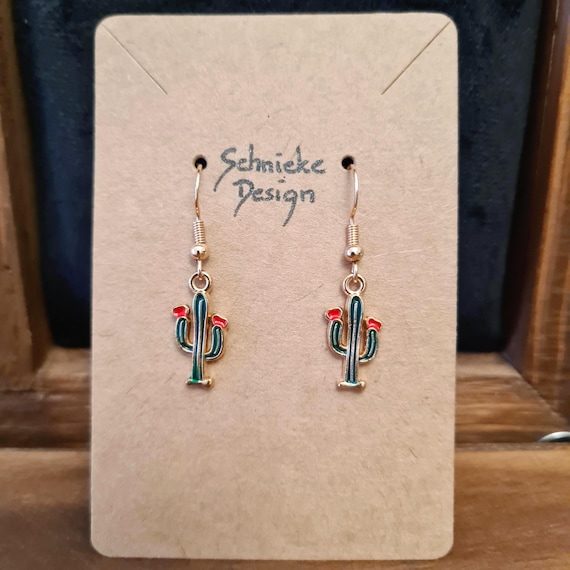 Enamel cactus earrings