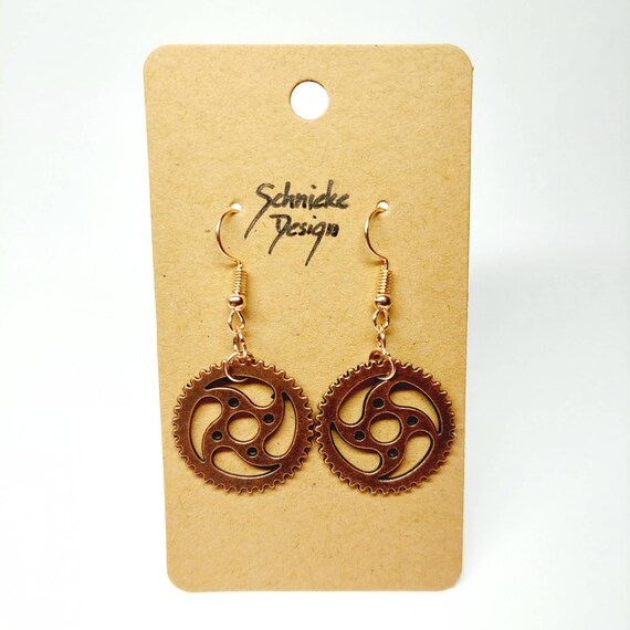 Earrings with large gears in copper