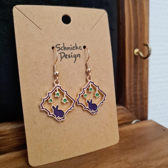 Earrings "Rabbit at night" made of enamel