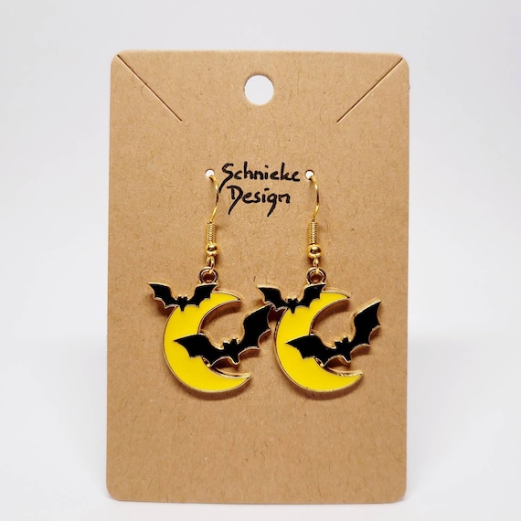 Earrings with moon and small bats