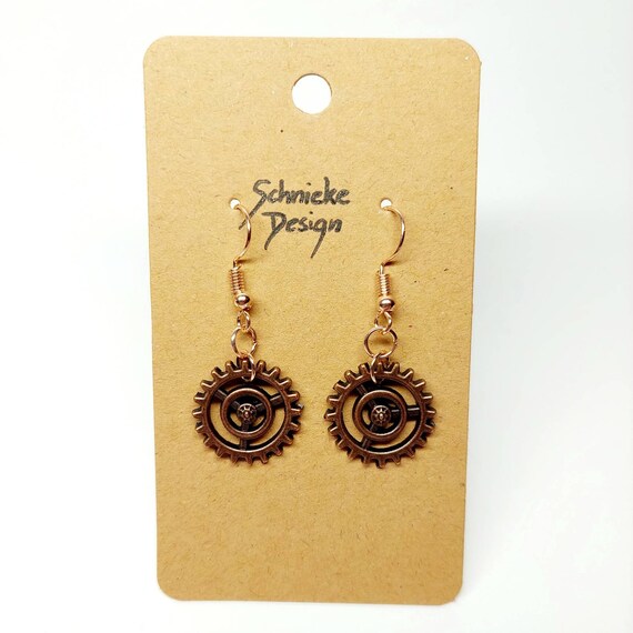 Earrings with small gears in copper