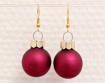 Christmas earrings with dark red balls matte or shiny to match the Christmas tree :)