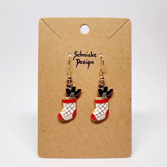 Earrings with red and white Christmas socks and glitter stones