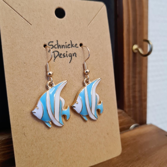 Enamel earrings with striped fish