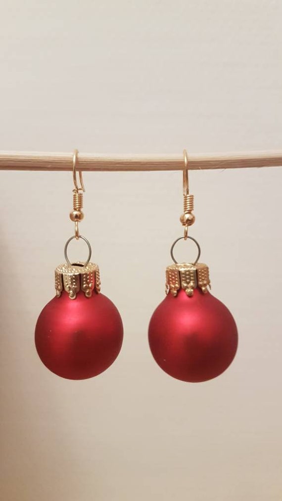 Christmas earrings with red balls matte or shiny to match the Christmas tree :)