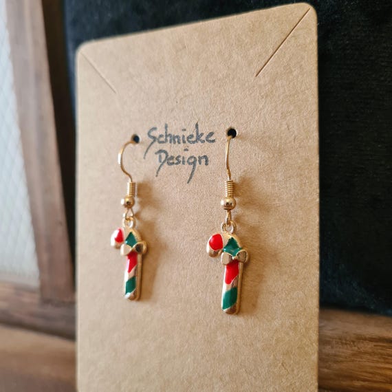 Earrings with small sweet candy canes