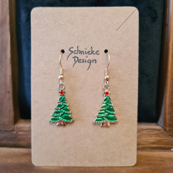 Earrings Christmas tree with red star