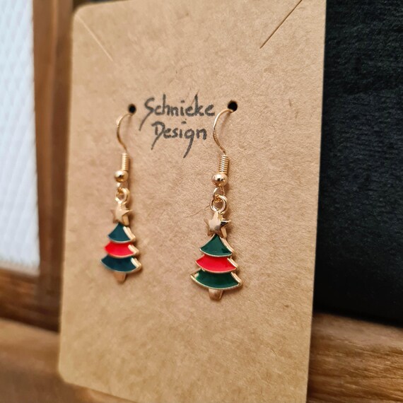 Christmas tree earrings with golden star