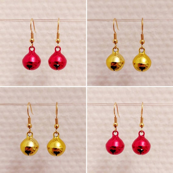 Earrings Christmas with gold and red bells