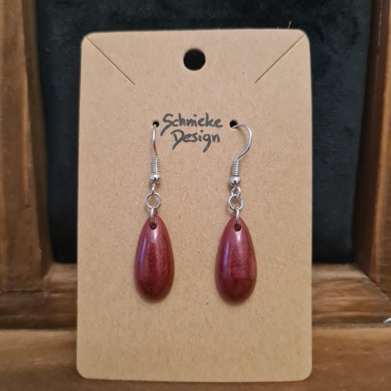 Red epoxy resin drop earrings