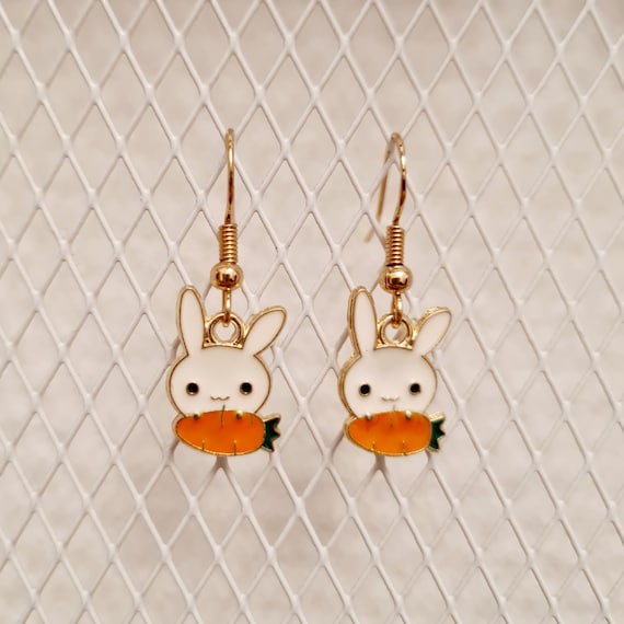 Earrings "Rabbit with carrot" made of enamel