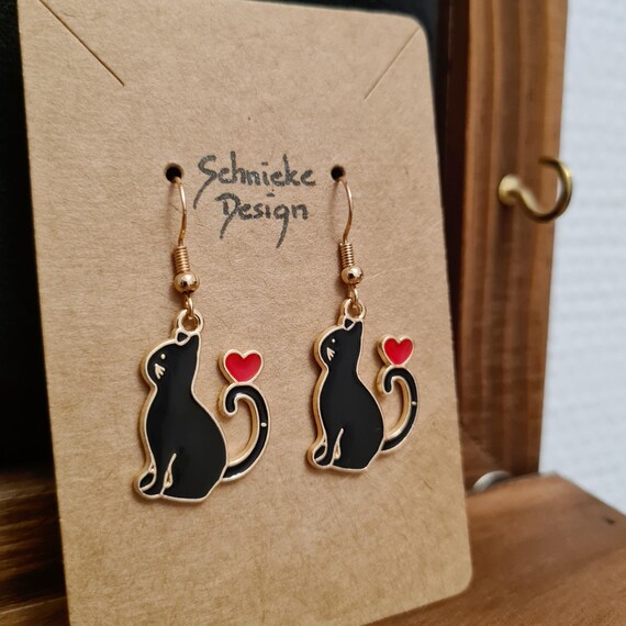 Earrings "Black Cats" made of enamel