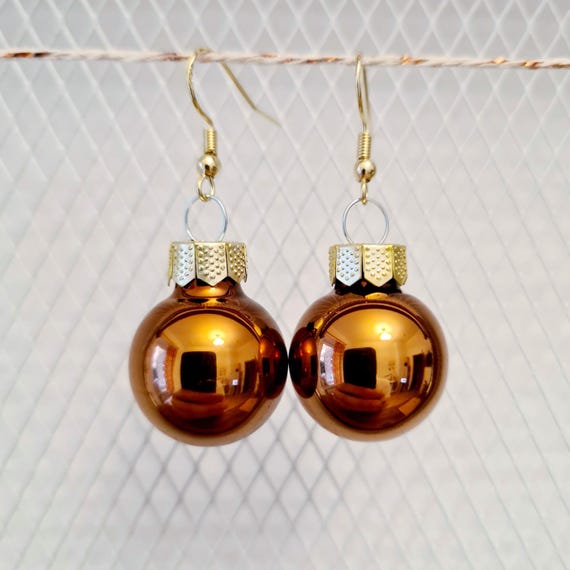 Christmas earrings with baubles "Dark Honey"