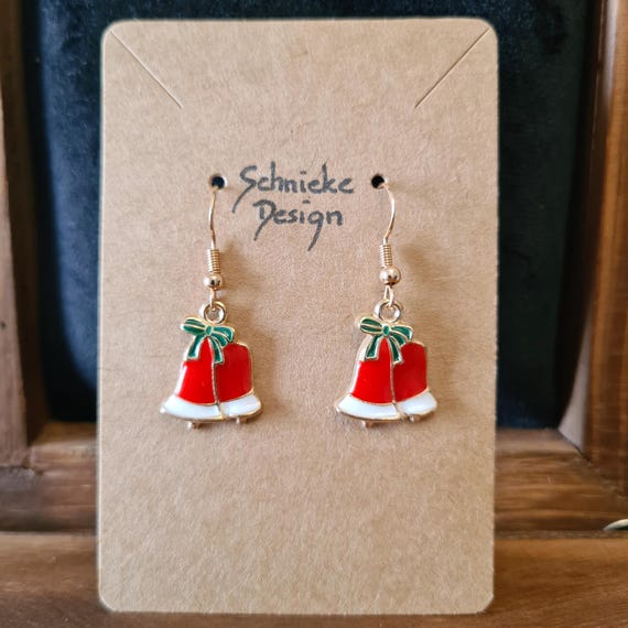 Earrings with red bells and bows