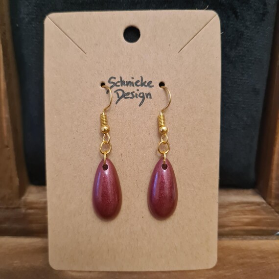 Red epoxy resin drop earrings