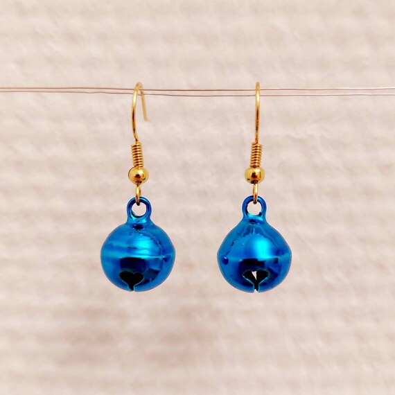 Christmas earrings with blue and purple bells