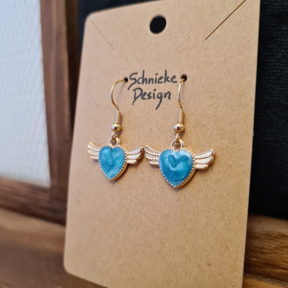 Earrings "Flying Heart" made of enamel