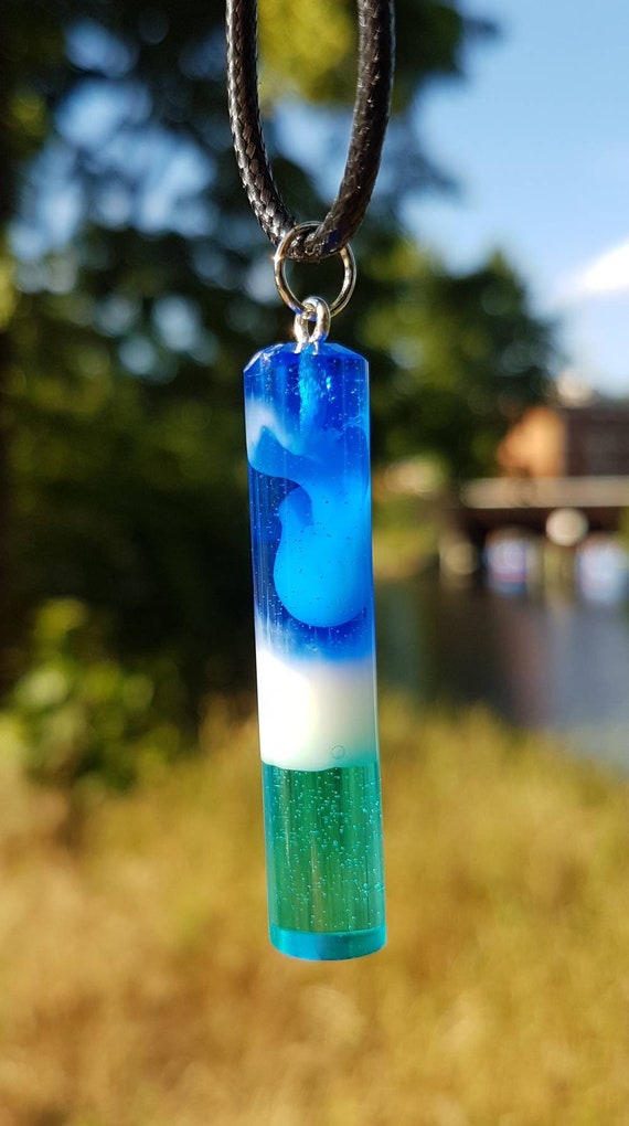 Necklace with pendant made of epoxy resin - Ocean Wave - Cylinder shape