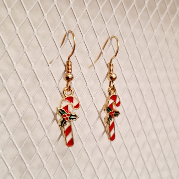 Earrings with small sweet candy canes