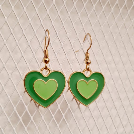Earrings "green heart" made of enamel