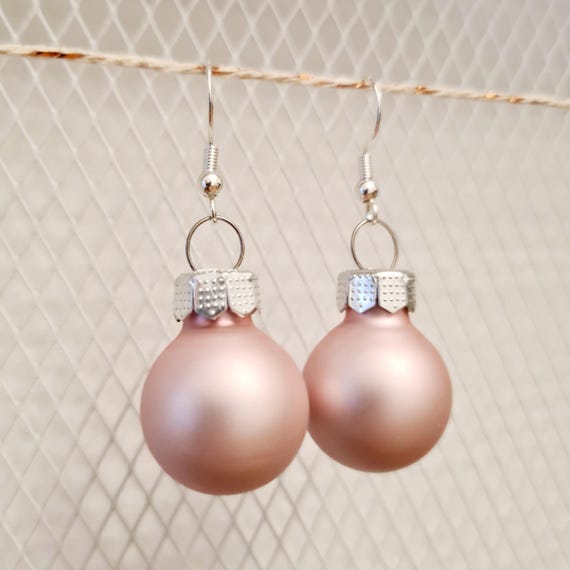 Christmas earrings with delicate pink baubles