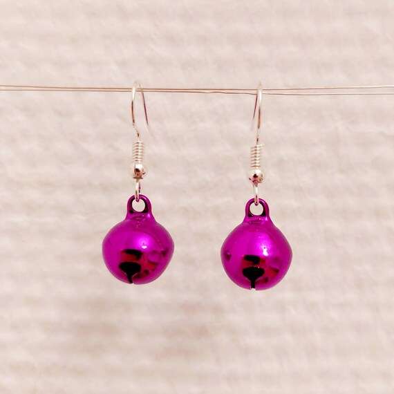 Christmas earrings with blue and purple bells