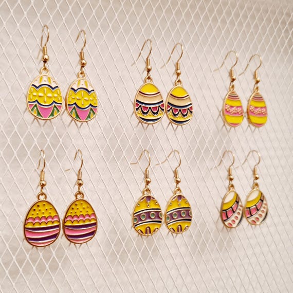 Earrings with colorful enamel Easter eggs