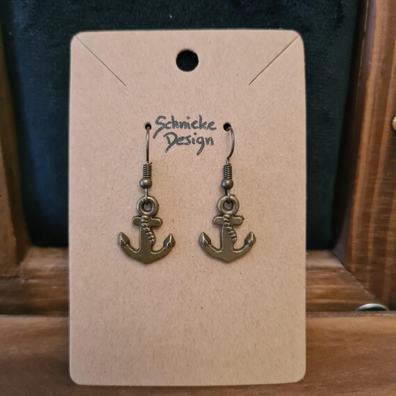 Earrings with anchor and rope in antique bronze