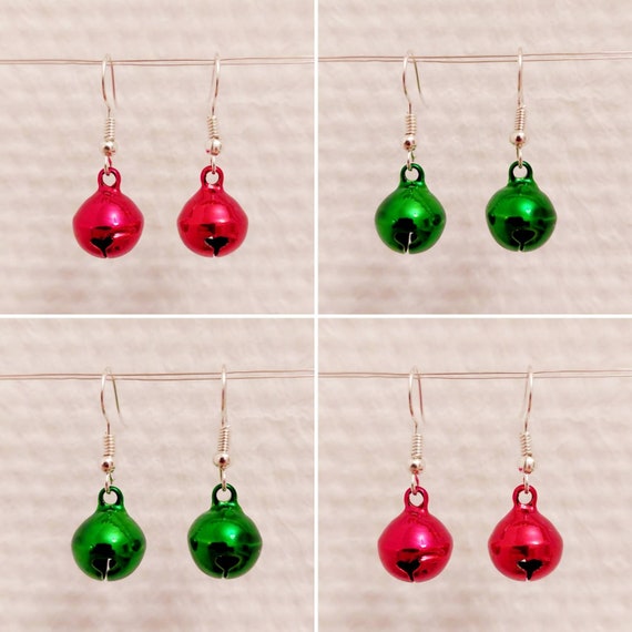 Earrings Christmas with green and red bells